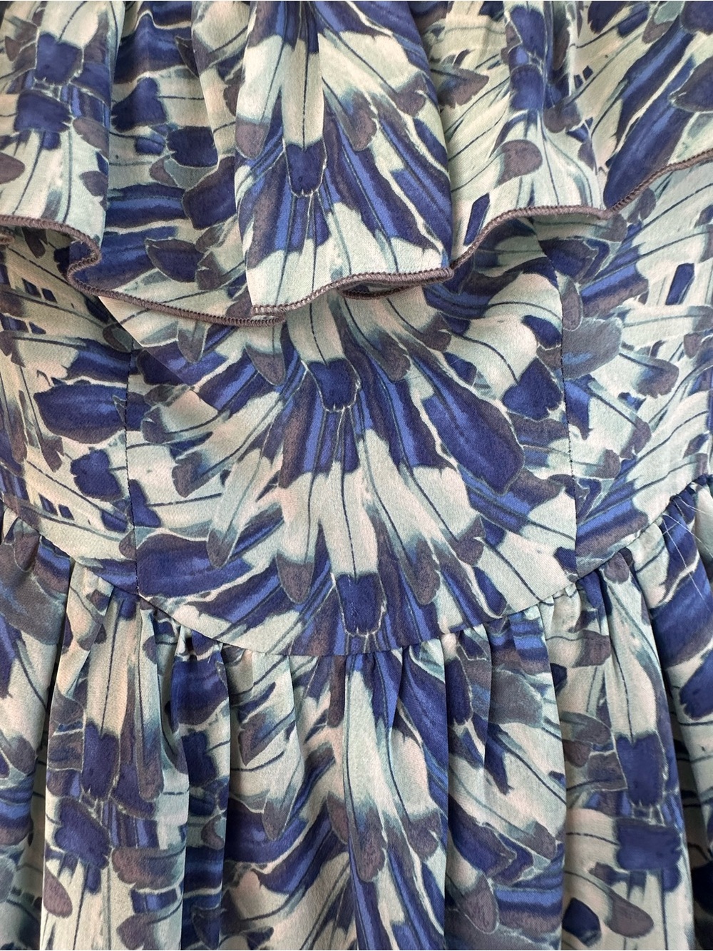 LoveShackFancy 100% Silk Blue Floral Off Shoulder Ruffle Dress Size 1 - Picture 12 of 17